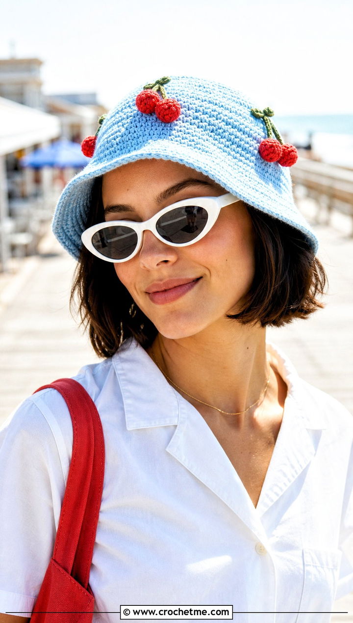 Fruit Motif Crochet Bucket Hat With Shorts Set - 25 Easy Crochet Bucket Hats outfit ideas