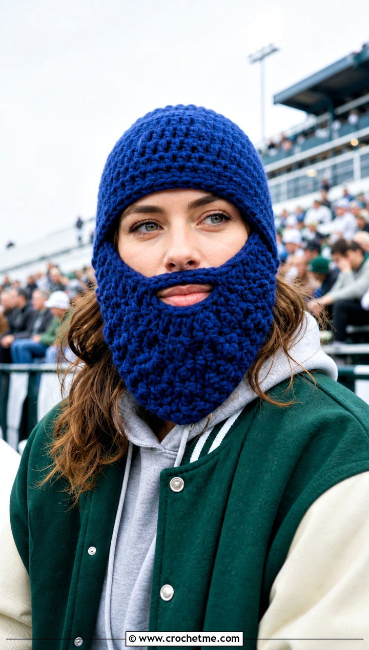 Full Beard Crochet Hat With Varsity Jacket - 25 Beard Crochet Hat outfit ideas