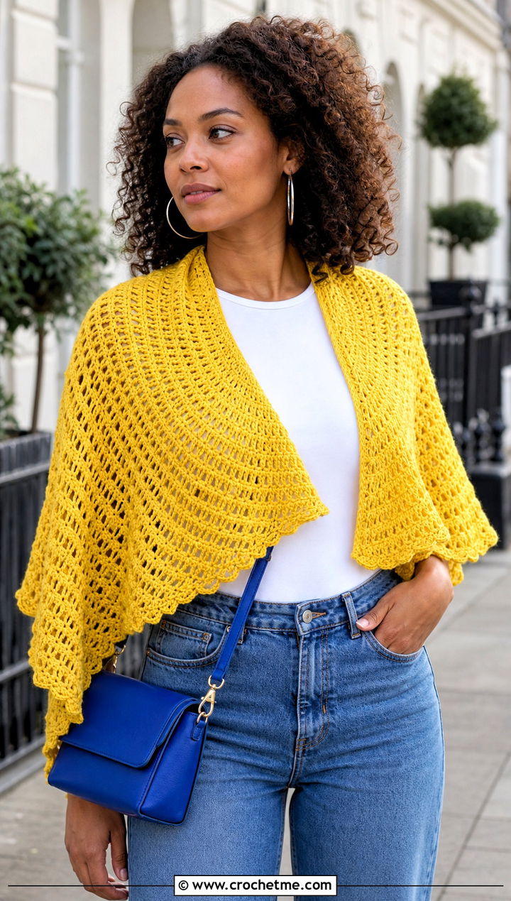 Full Circle Crochet Shawl With Straight Leg Jeans - 30 crochet circular shawl outfit ideas