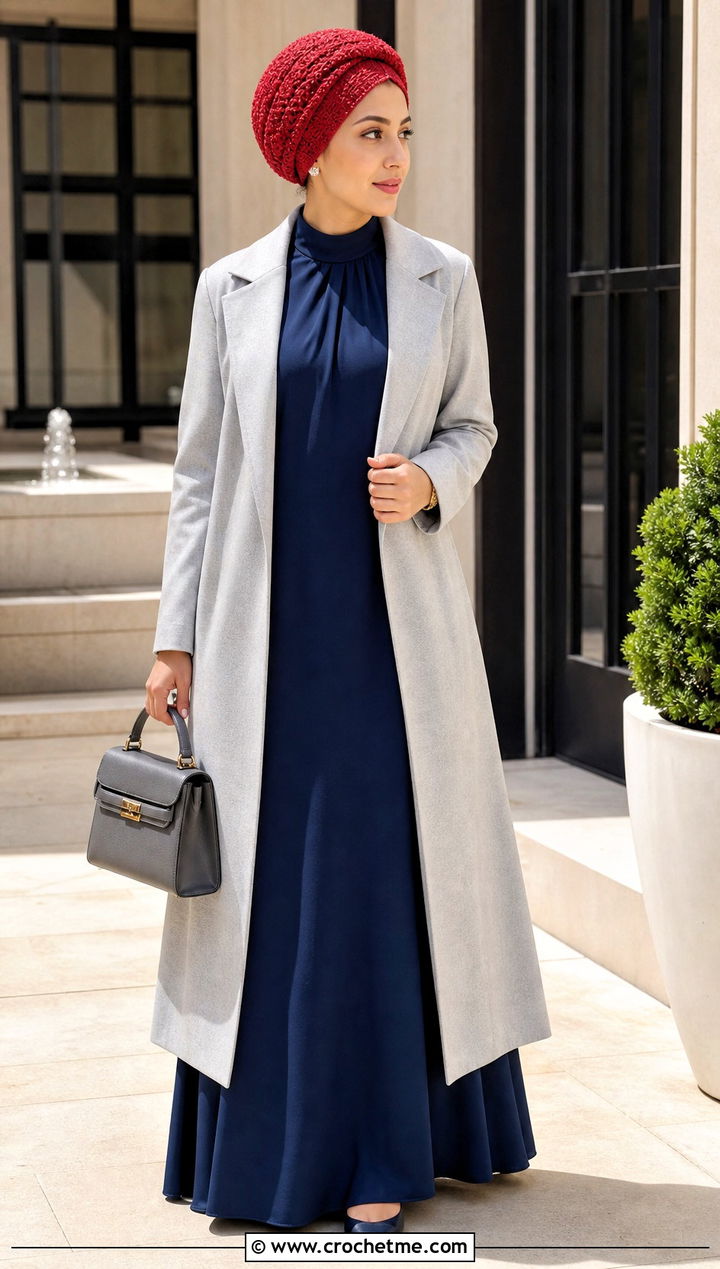 Full Coverage Crochet Turban With Modest Maxi Dress - 35 crochet turban outfit ideas