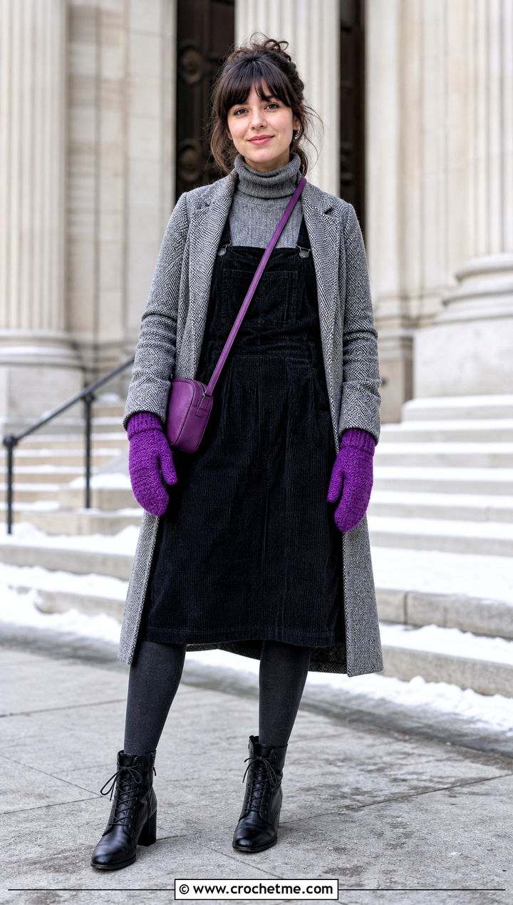 Full Crochet Mittens With Pinafore Dress - 35 easy crochet mittens outfit ideas