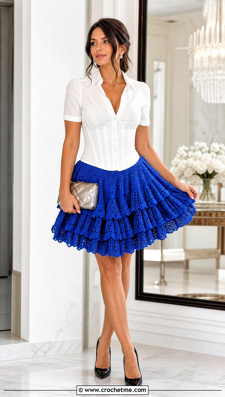 Full Crochet Ruffle Tutu Skirt With Corset Style Shirt - 20 Crochet Tutu Skirt outfit ideas