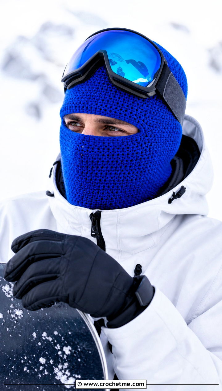 Full Face Eye Slit Crochet Balaclava With Snowboard Outfit - 30 crochet balaclava for men outfit ideas