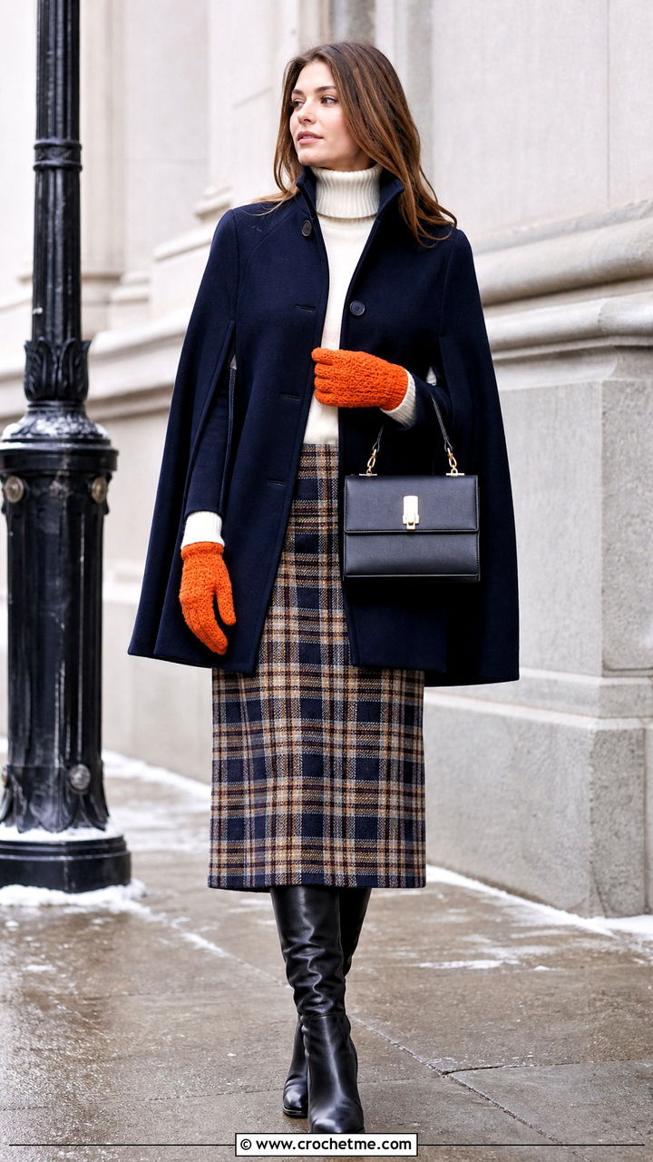 Full Finger Crochet Gloves With Cape Coat - 35 crochet hand gloves outfit ideas