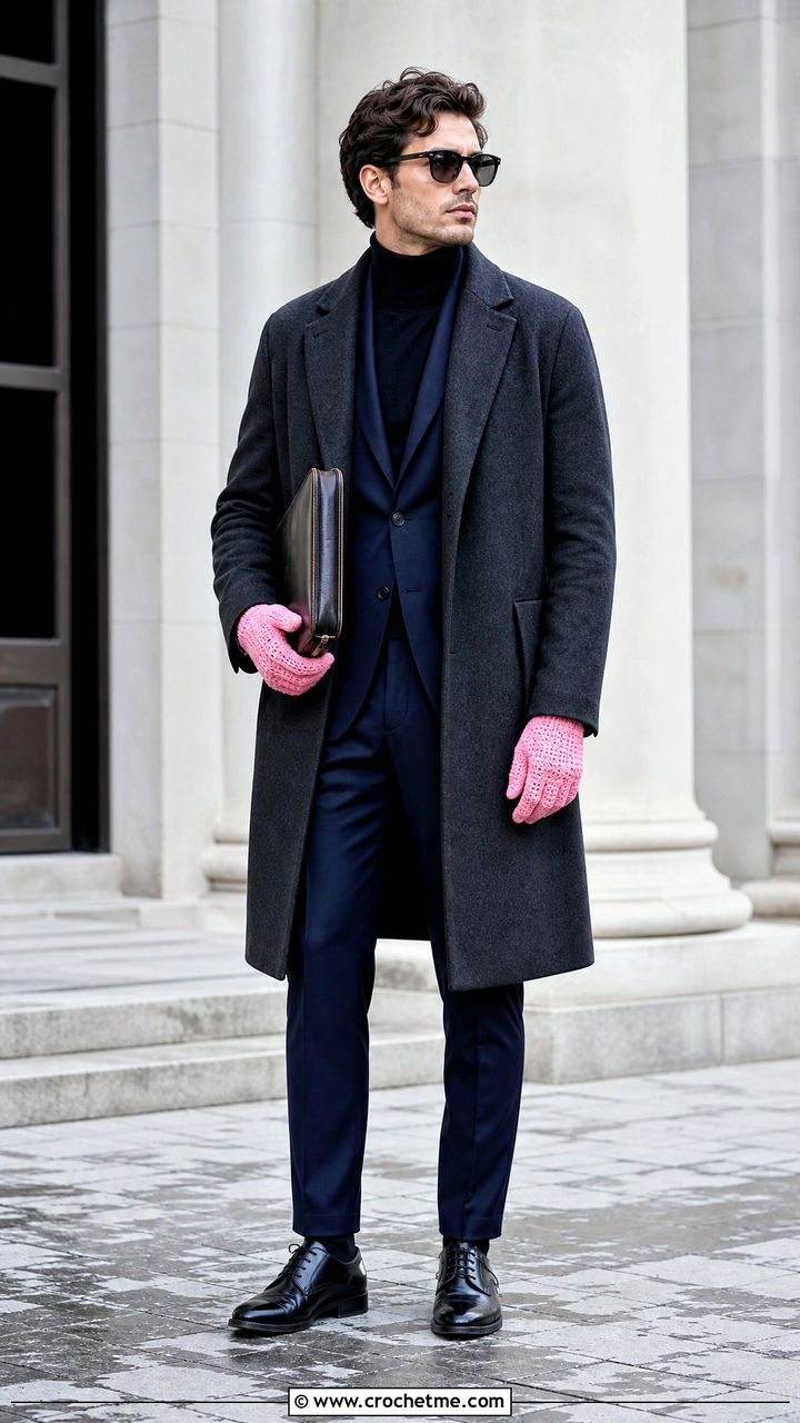 Full Finger Crochet Gloves With Tailored Suit - 35 crochet gloves for men outfit ideas