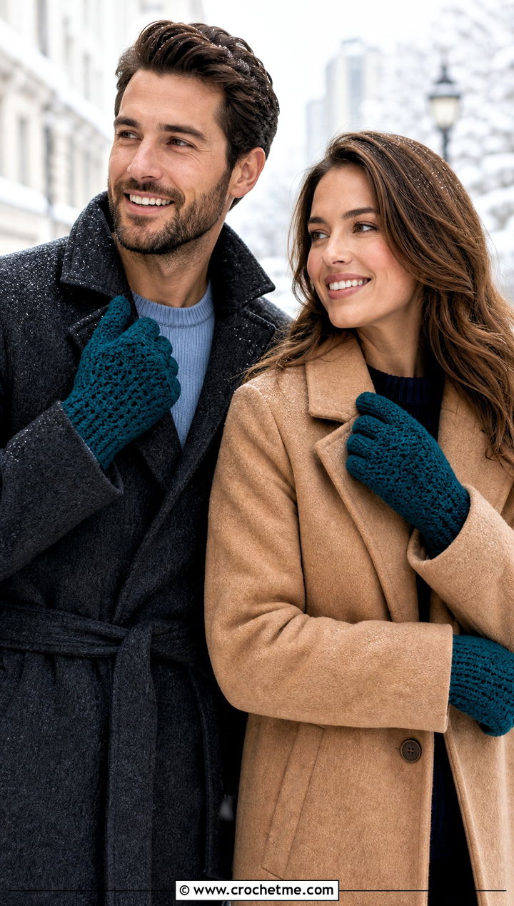 Full Finger Crochet Gloves With Wool Coats - 25 Crochet Gloves For Couples outfit ideas