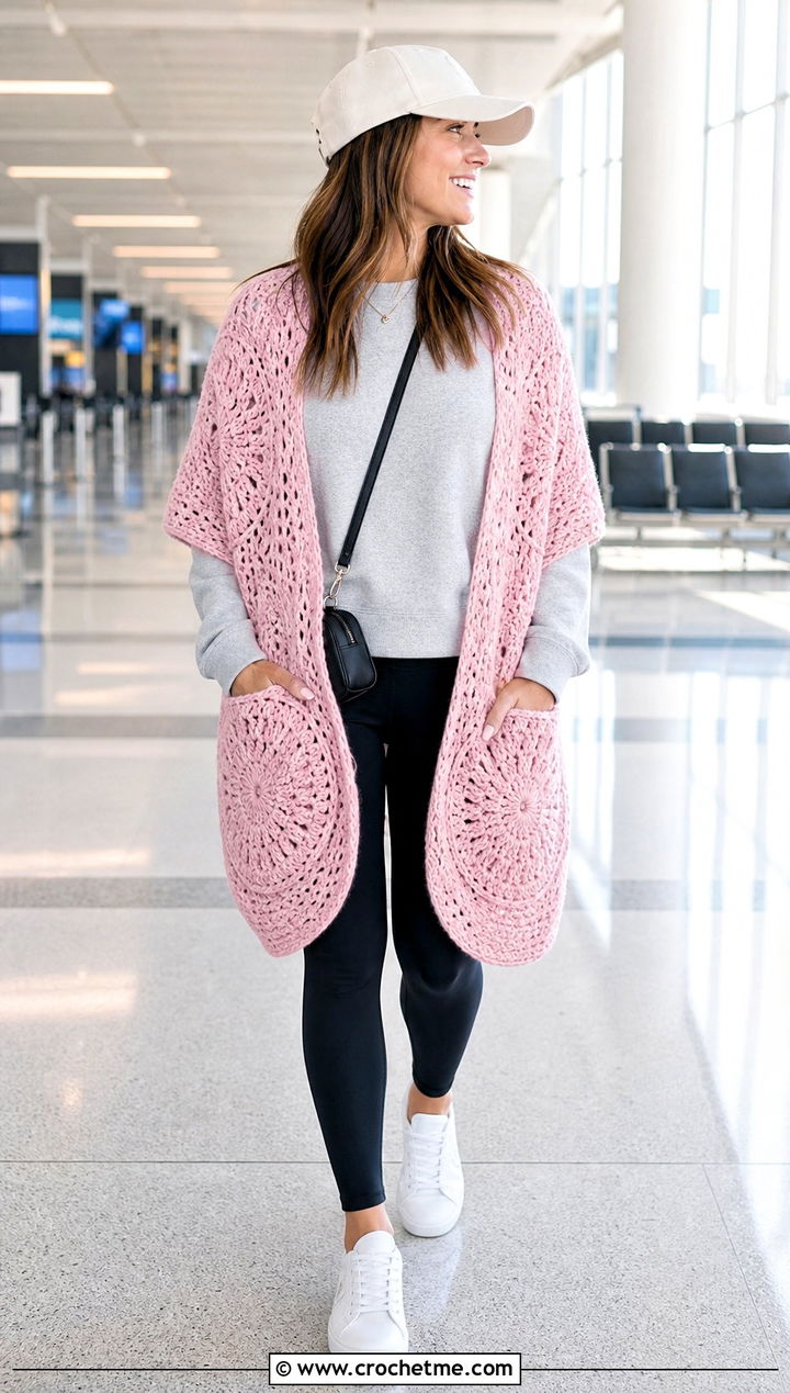 Full Moon Pocket Crochet Shawl With Leggings - 15 Crochet Moon Shawl outfit ideas