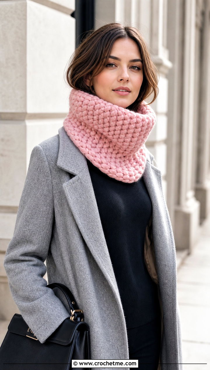 Funnel Chunky Yarn Crochet Cowl With Wool Coat - 25 Chunky Yarn Crochet Cowl outfit ideas