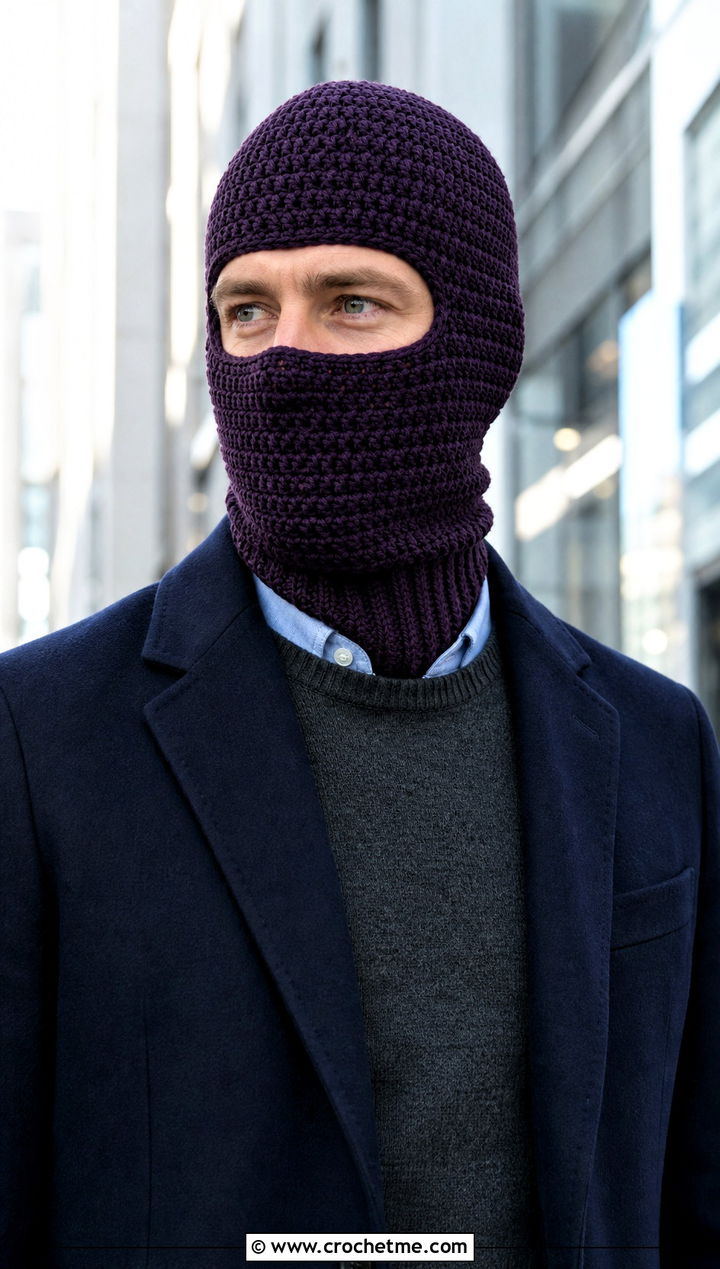 Funnel Neck Crochet Balaclava With Office Commute Outfit - 30 crochet balaclava for men outfit ideas