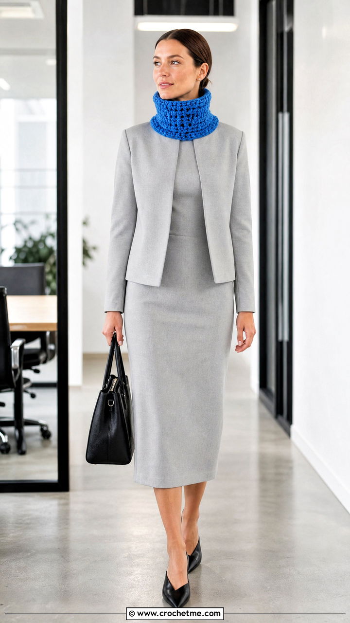 Funnel Neck Crochet Cowl With Skirt Suit - 35 crochet cowls outfit ideas
