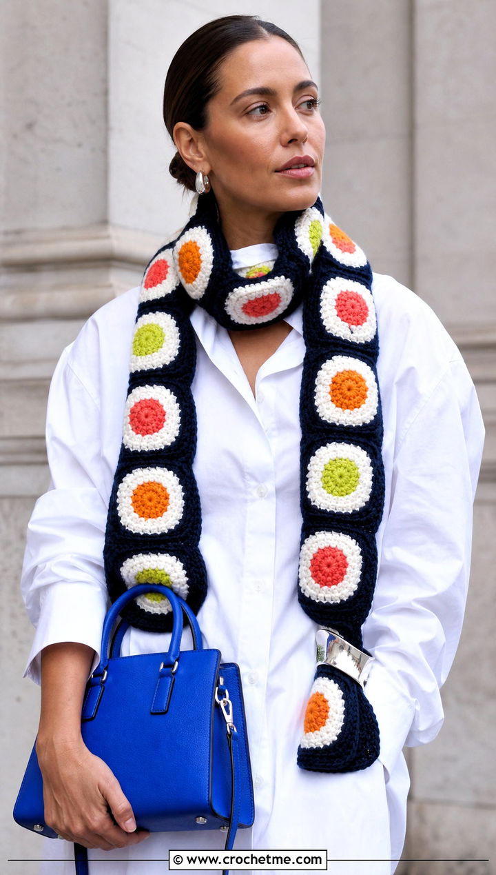 Futomaki Crochet Sushi Scarf With Oversized Shirt - 30 crochet sushi scarf outfit ideas