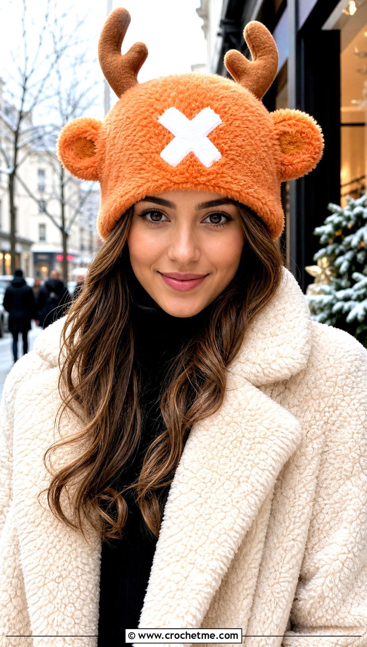 Fuzzy Chopper Crochet Hat With Teddy Coat - 25 chopper crochet hat outfit ideas