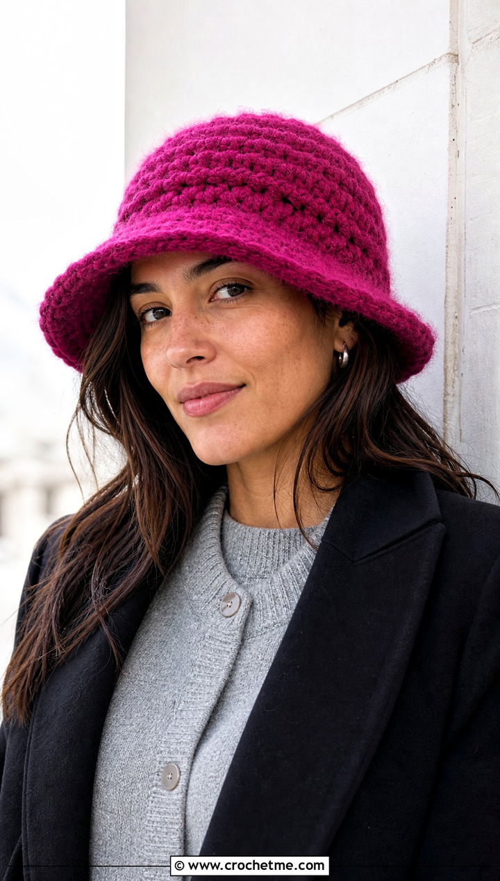 Fuzzy Crochet Bucket Hat With Matching Knit Set - 15 diy crochet winter hat outfit ideas