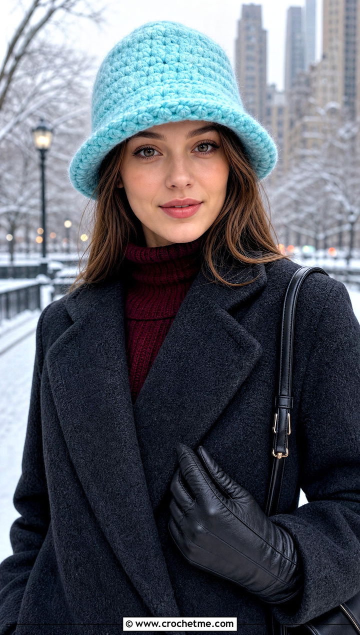 Fuzzy Crochet Bucket Hat With Wool Coat - 25 crochet bucket hat ideas