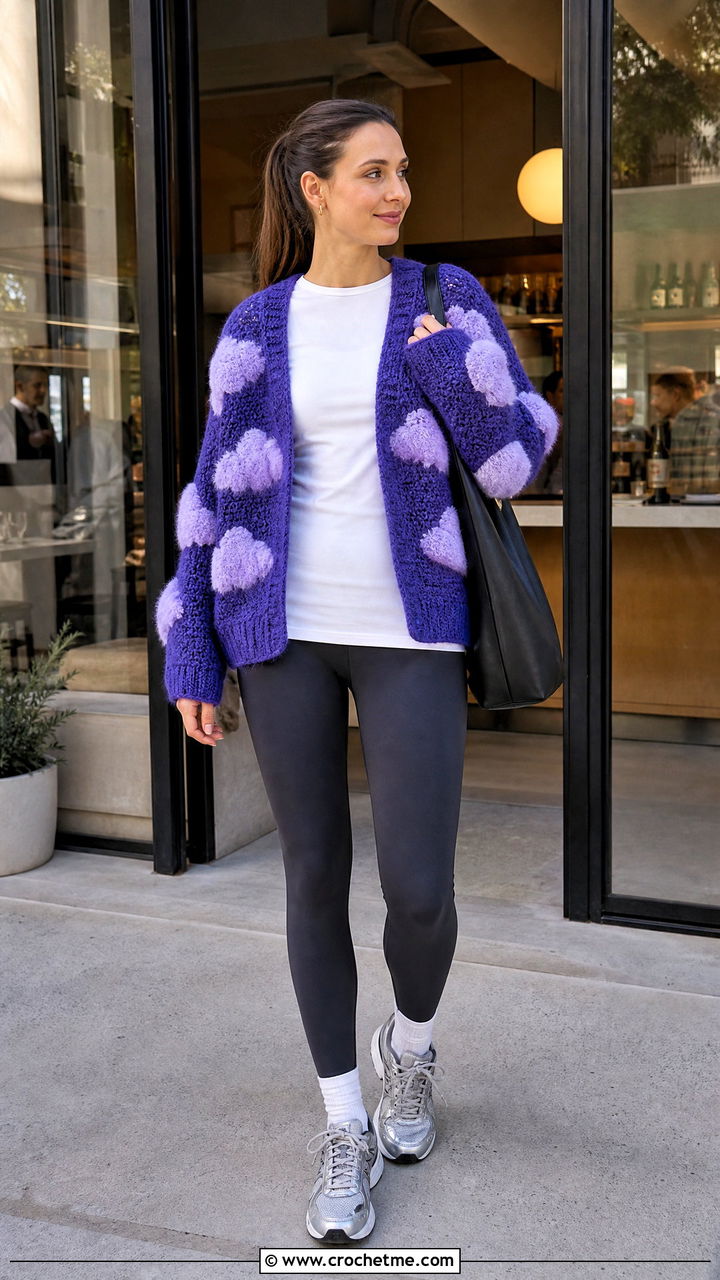 Fuzzy Crochet Cloud Cardigan With Leggings - 35 crochet cloud cardigan outfit ideas