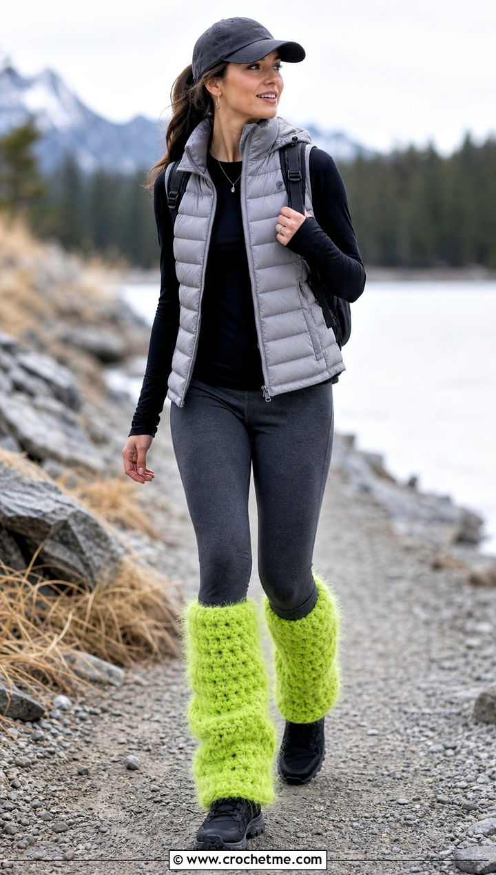Fuzzy Crochet Leg Warmers With Puffer Vest - 30 crochet leg warmers ideas