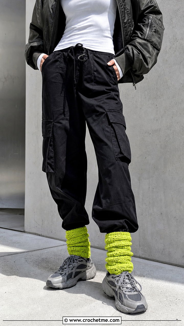 Fuzzy Crochet Scrunch Socks With Chunky Sneakers - 20 Fuzzy Crochet Sock outfit ideas
