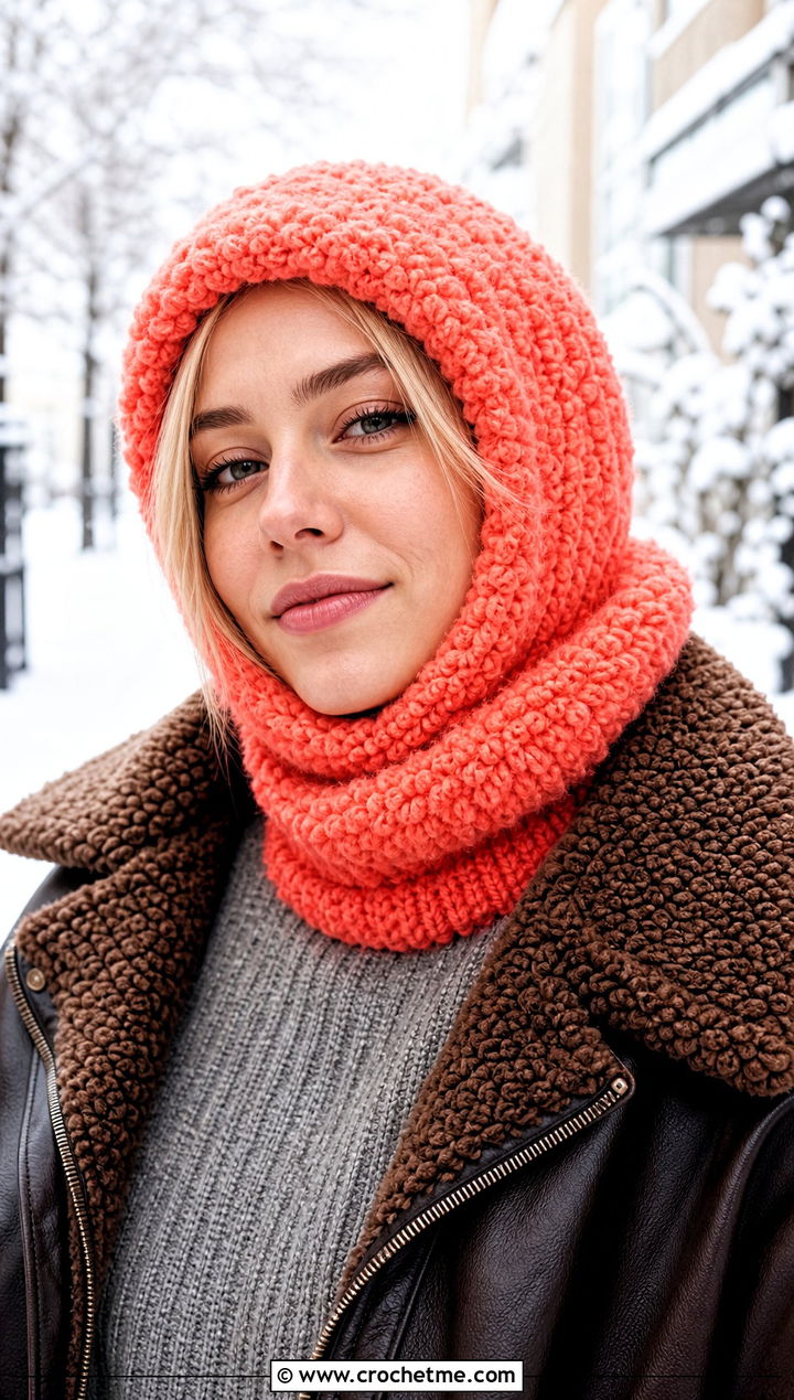 Fuzzy Crochet Sherpa Balaclava With Aviator Jacket - 20 crochet balaclava ski mask outfit ideas