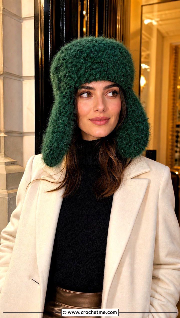 Fuzzy Crochet Ushanka With Satin Skirt - 35 crochet russian hat outfit ideas