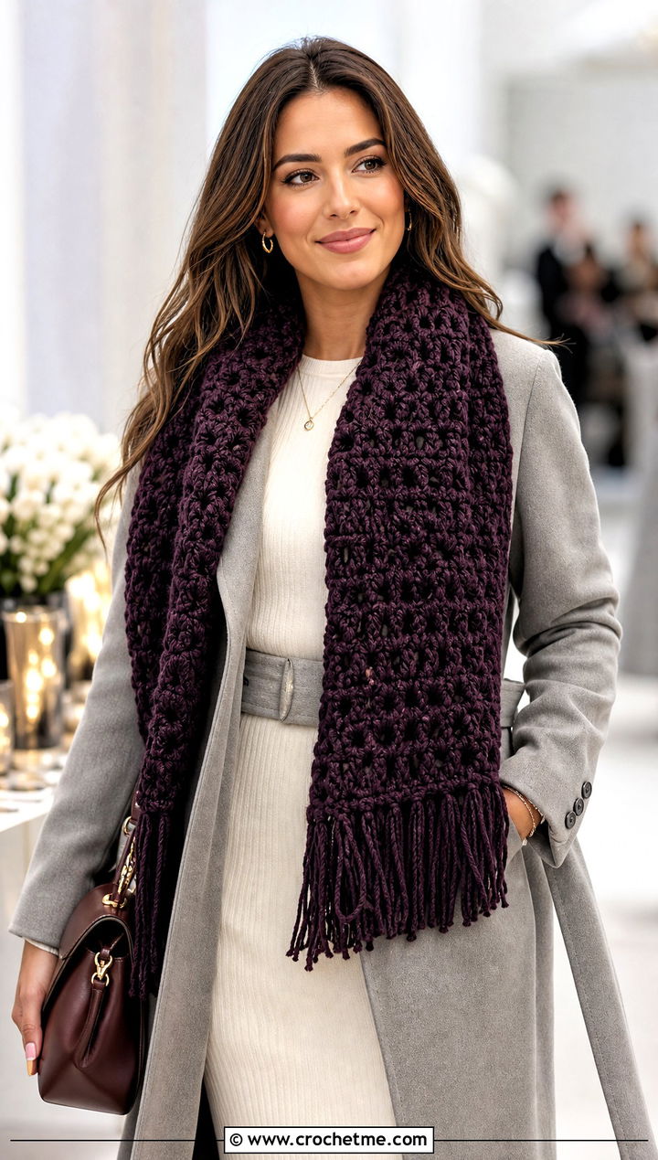 Fuzzy Fringe Crochet Scarf With Sweater Dress - 25 Fuzzy Crochet Scarf outfit ideas