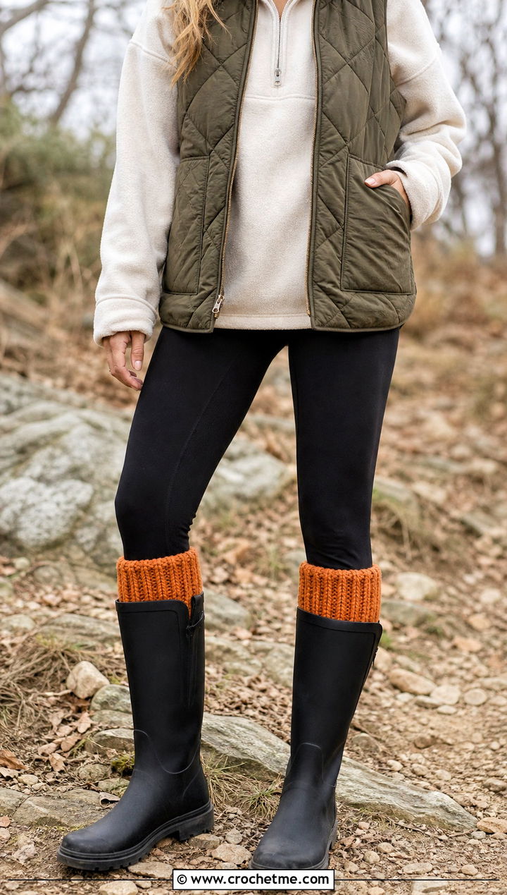 Fuzzy Ribbed Crochet Boot Socks With Leggings - 20 Fuzzy Crochet Sock outfit ideas