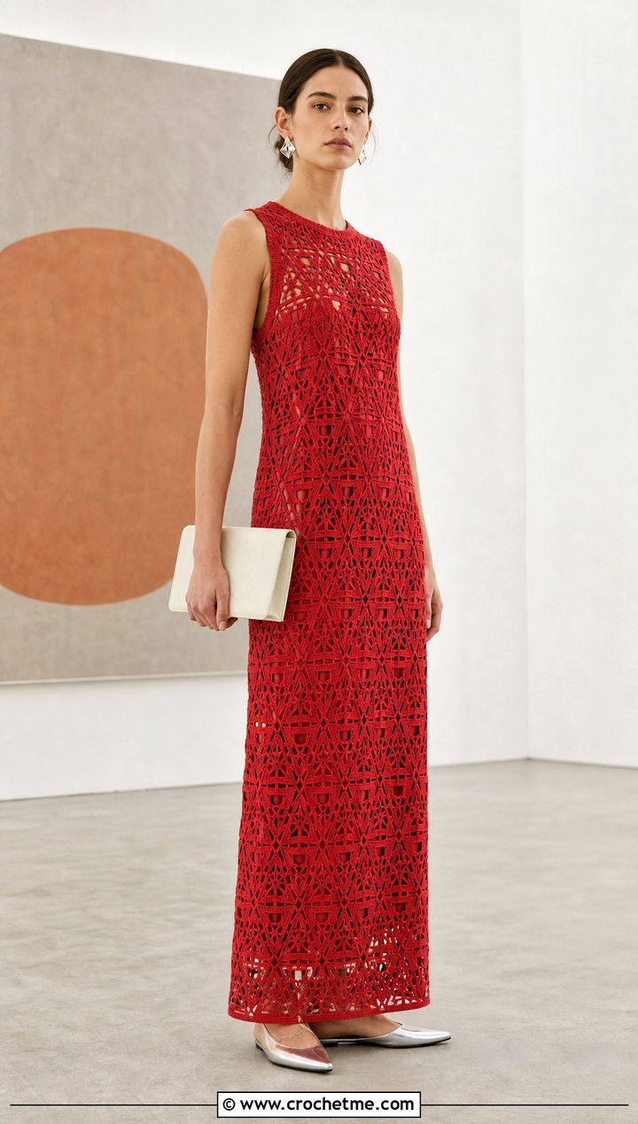 Geometric Crochet Nightgown With Metallic Flats - 35 crochet nightgown outfit ideas