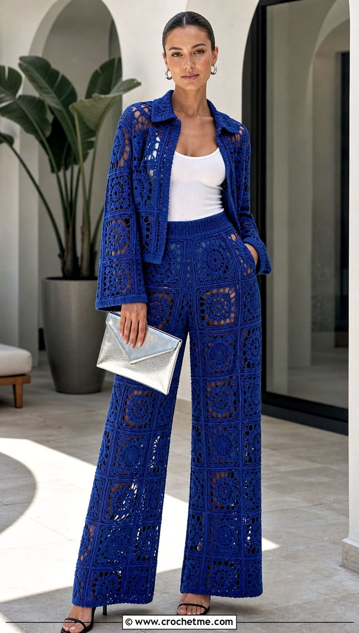 Geometric Crochet Suit With Simple Tank - 25 weird crochet clothes and outfit ideas
