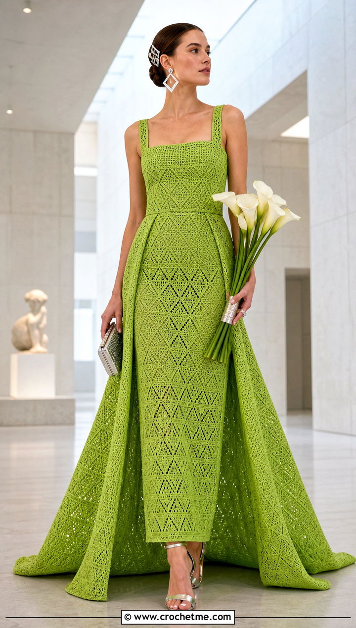 Geometric Crochet Wedding Dress With Metallic Heels - 15 crochet wedding dress inspiration outfit ideas