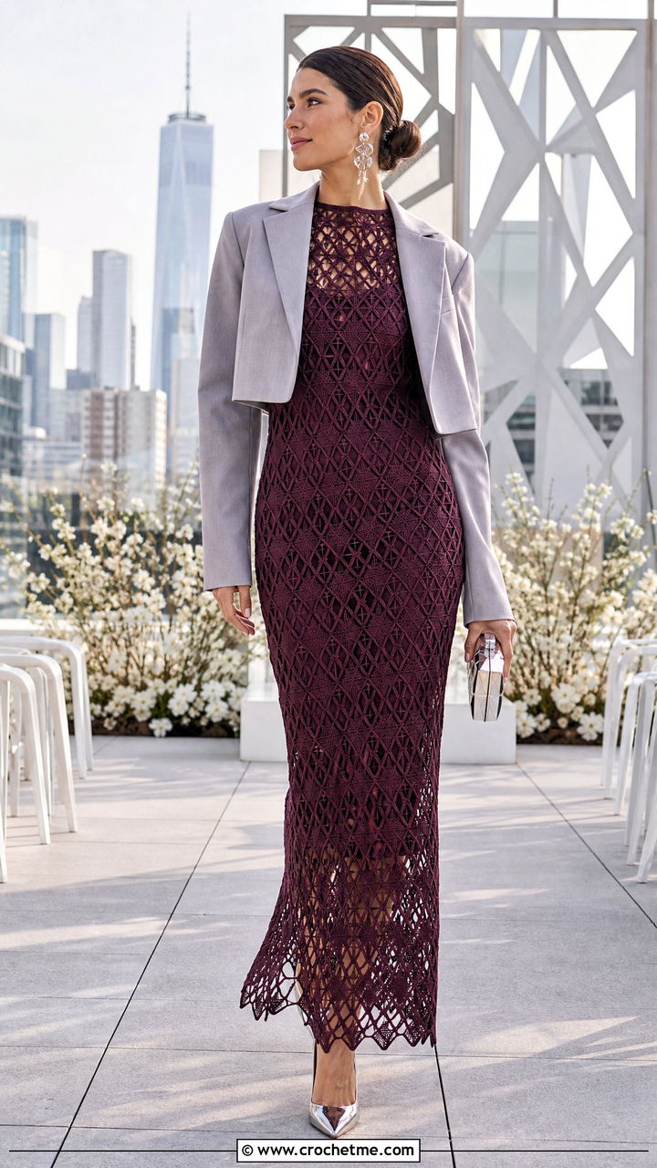 Geometric Mesh Crochet Wedding Dress With Silver Shoes - 35 crochet wedding dresses outfit ideas