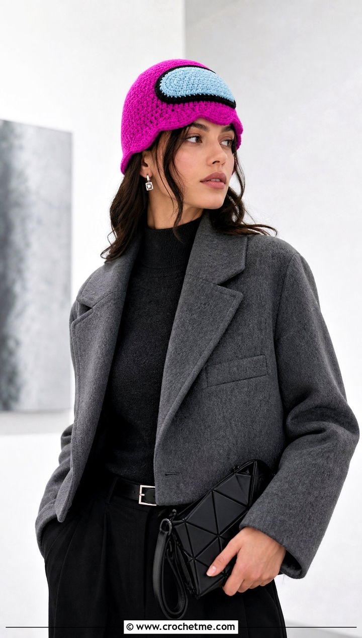 Ghost Crewmate Beanie With Monochrome Outfit - 20 Among Us Crochet Hat outfit ideas