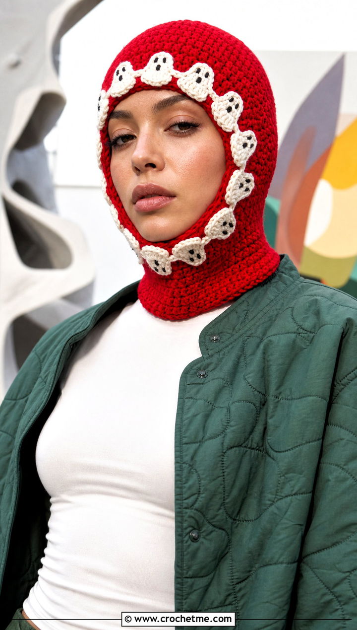 Ghost Crochet Balaclava With Quilted Jacket - 25 Ghost Crochet Hat outfit ideas