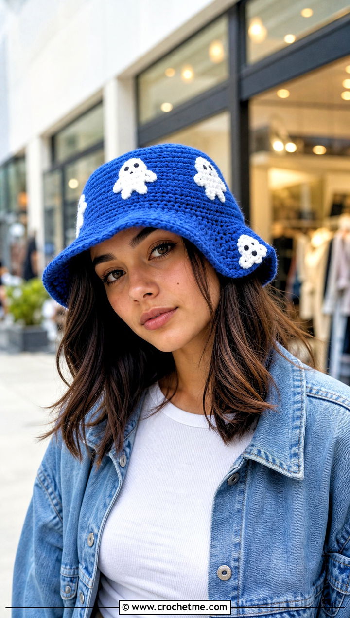 Ghost Crochet Bucket Hat With Denim Jacket - 25 Ghost Crochet Hat outfit ideas