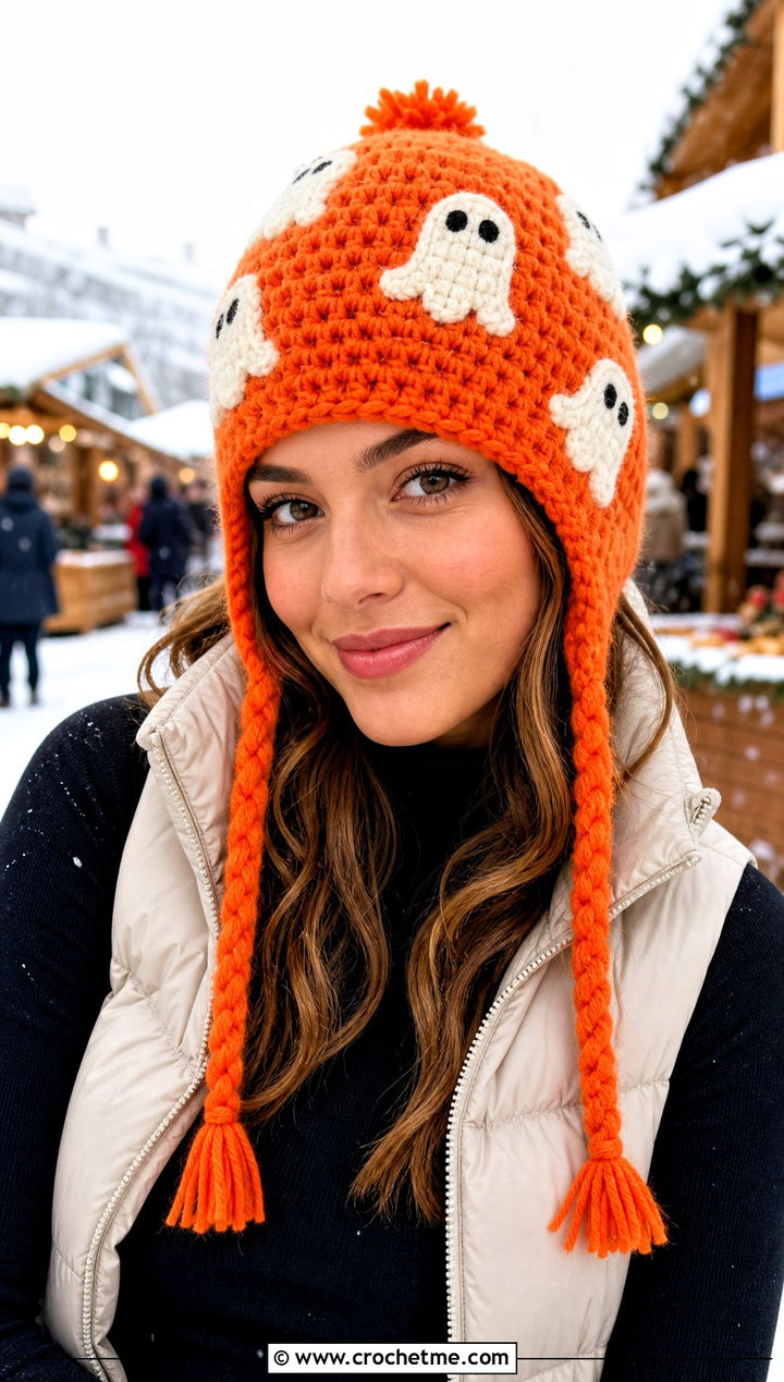 Ghost Crochet Earflap Hat With Puffer Vest - 25 Ghost Crochet Hat outfit ideas