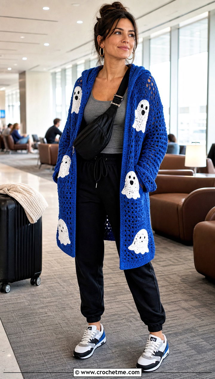 Ghost Crochet Hooded Cardigan With Joggers - 35 halloween crochet clothes and outfit ideas