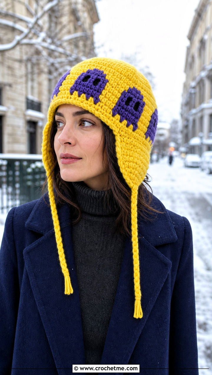 Ghost Crochet Trapper Hat With Wool Coat - 25 Ghost Crochet Hat outfit ideas