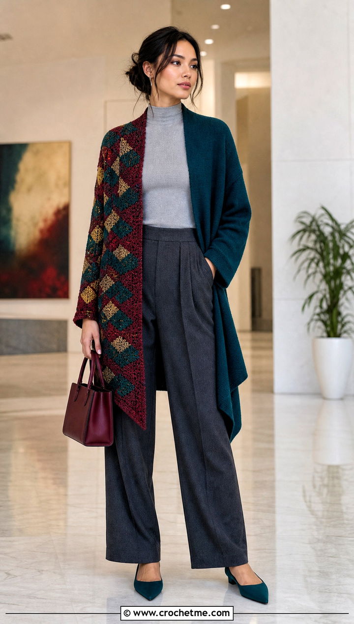 Giyu Asymmetric Cardigan With Pleated Trousers - 35 Demon Slayer Crochet Cardigan outfit ideas