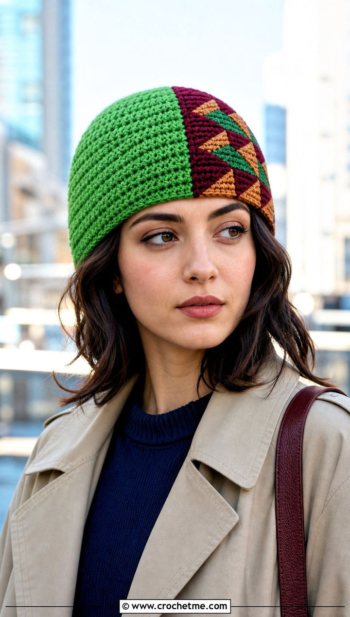 Giyu Split Pattern Fisherman Beanie With Trench Coat - 25 Demon Slayer Crochet Hat outfit ideas