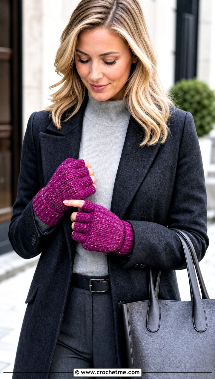 Glitten Crochet Convertible Mittens With Wool Coat - 25 Crochet Convertible Mittens outfit ideas