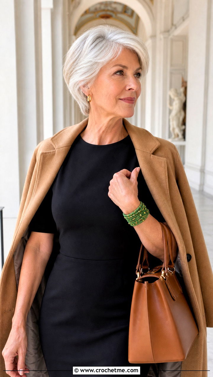 Gold Bead Crochet Wrap Bracelet With Black Dress and Flats - 35 crochet wrap bracelet outfit ideas
