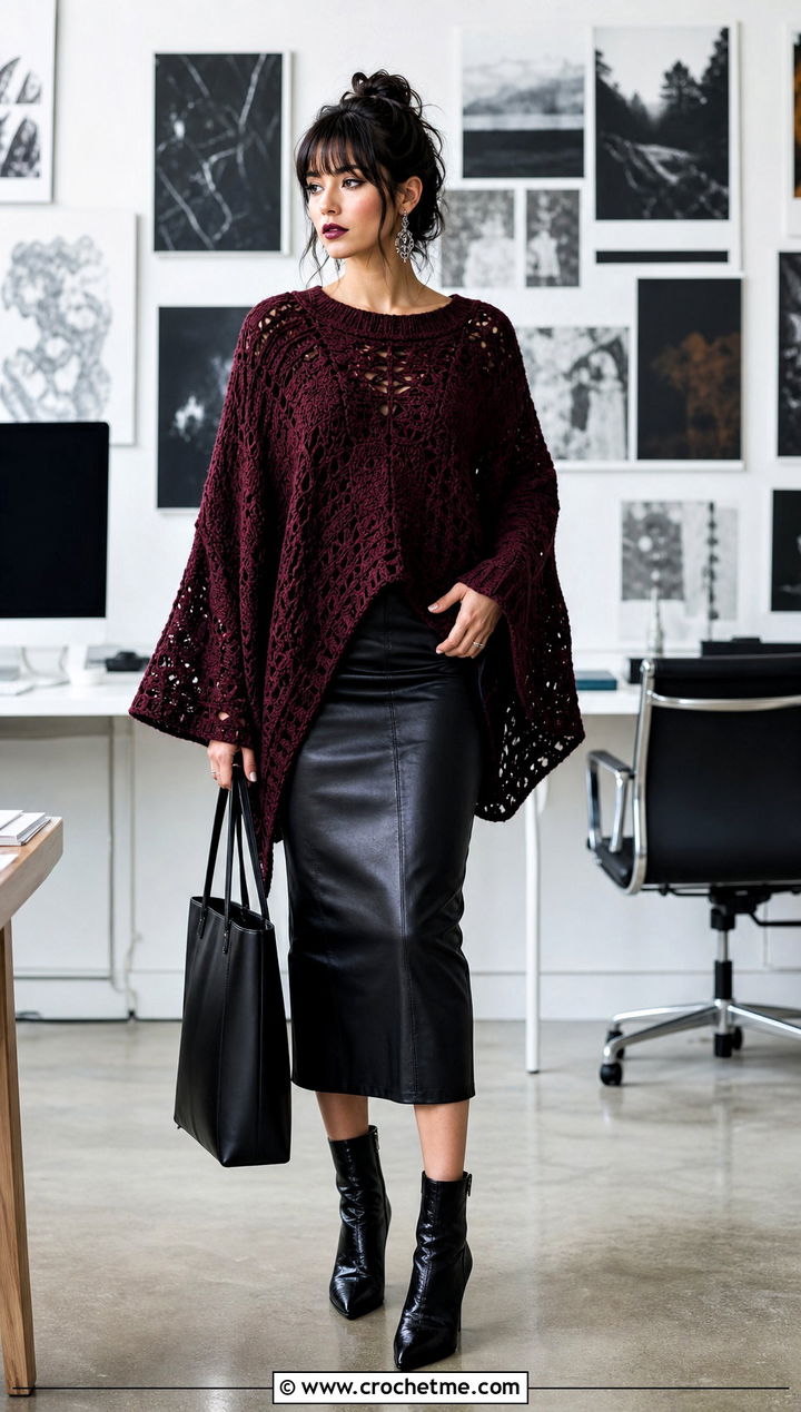 Goth Batwing Crochet Sweater With Pencil Skirt - 30 goth crochet sweater outfit ideas