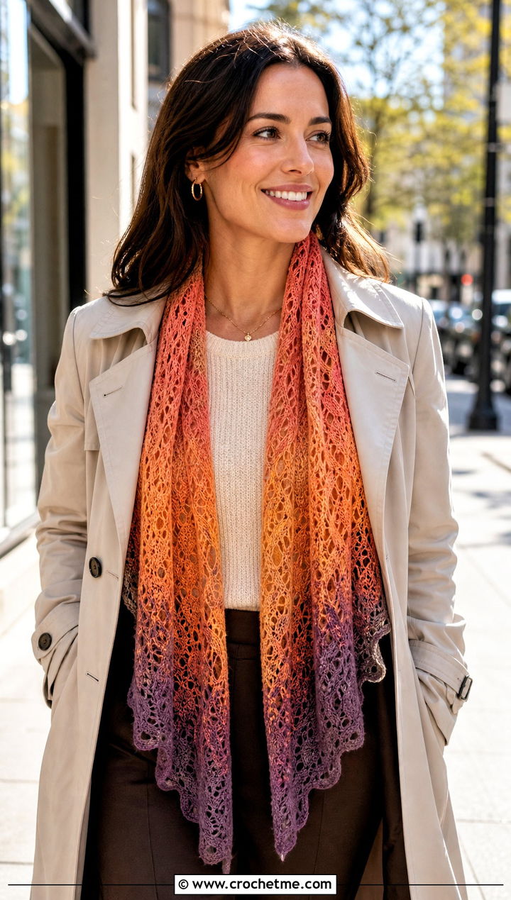 Gradient Lace Crochet Shawl With Trench Coat - 25 Lace Crochet Shawl outfit ideas