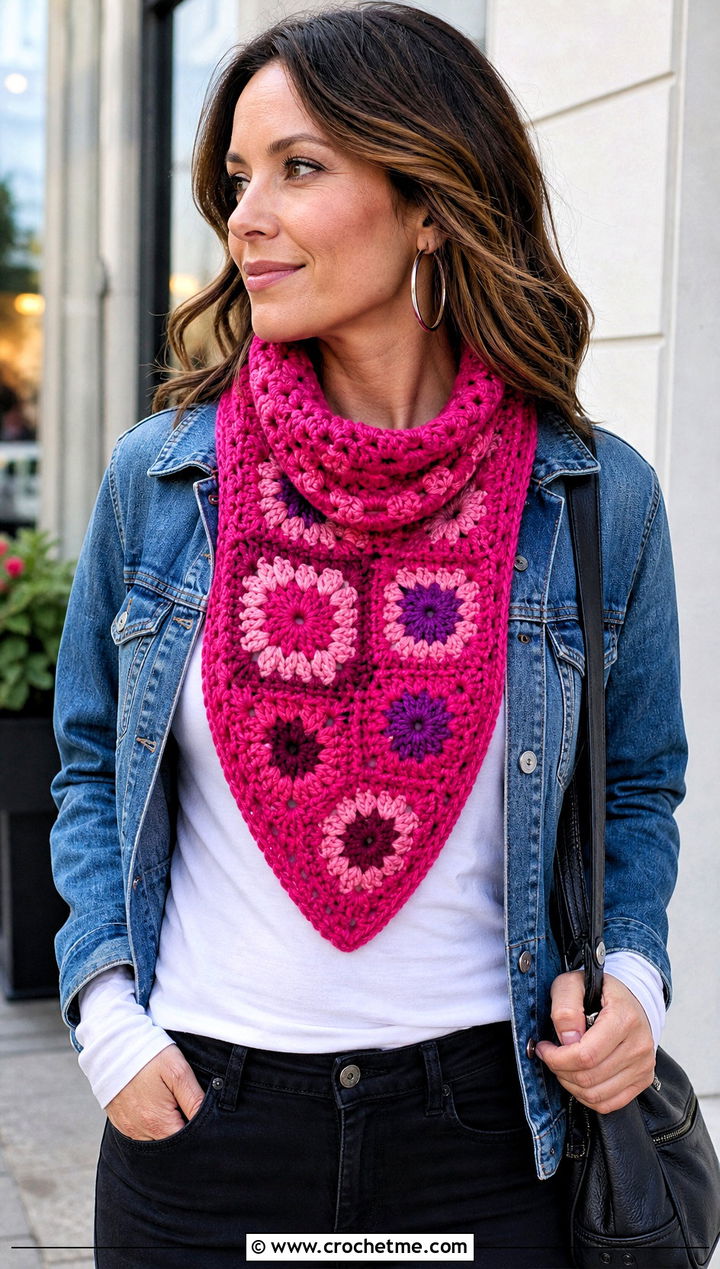 Granny Bib Cowl With Denim Jacket - 15 Cowls To Crochet outfit ideas