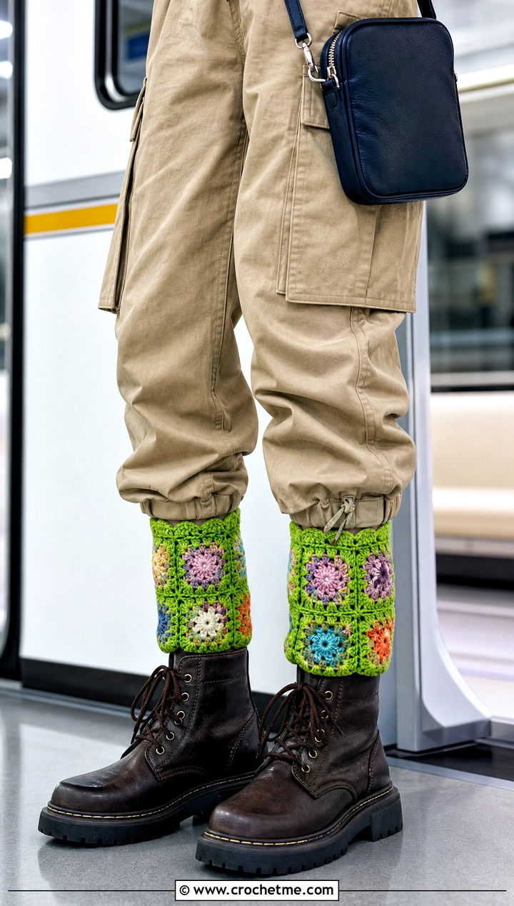 Granny Lace Boot Cuffs With Cargo Pants And Lace Up Boots - 15 Crochet Lace Boot Cuffs outfit ideas