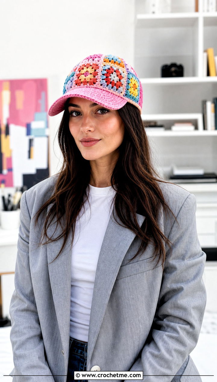 Granny Square Amigurumi Baseball Cap With Blazer - 25 amigurumi baseball cap outfit ideas