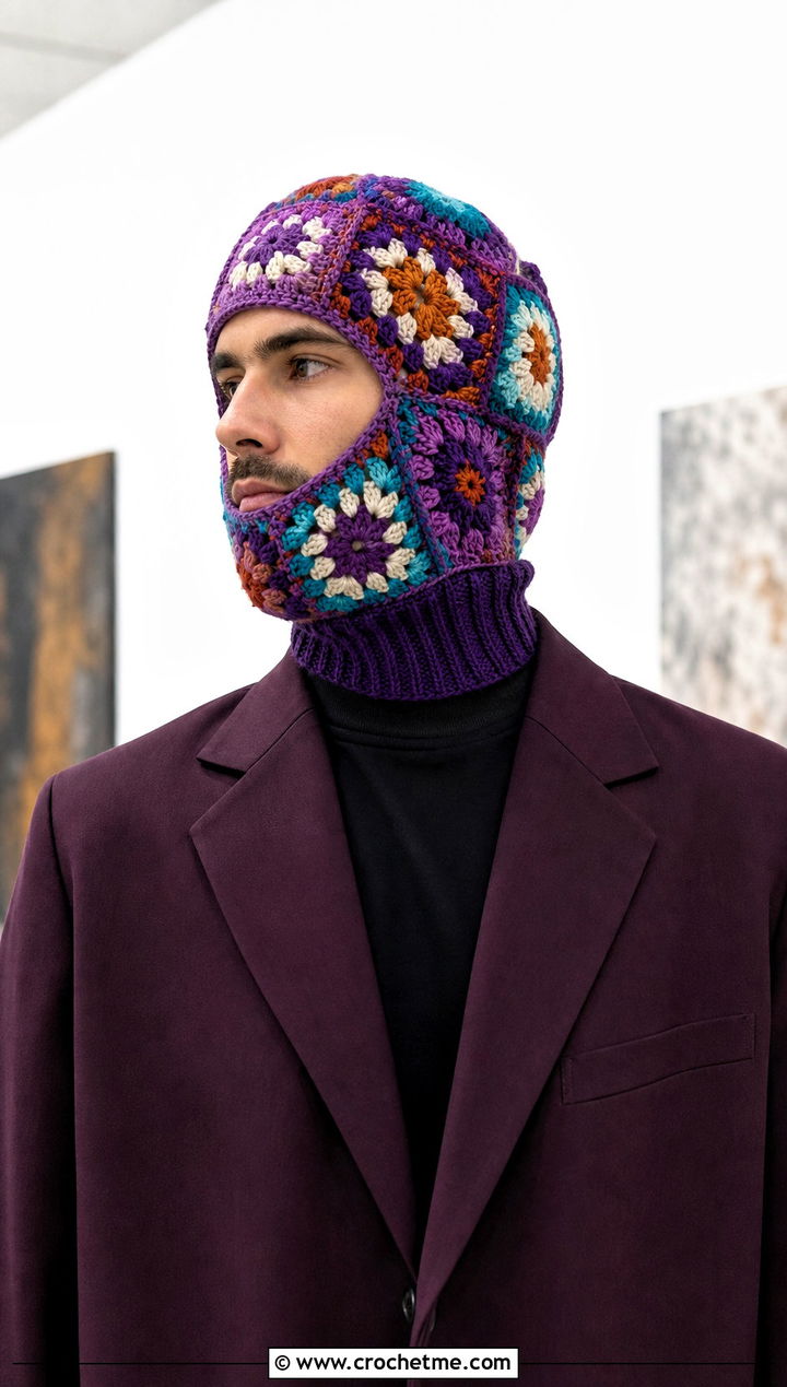 Granny Square Balaclava Bonnet With Art Gallery Outfit - 30 crochet balaclava for men outfit ideas