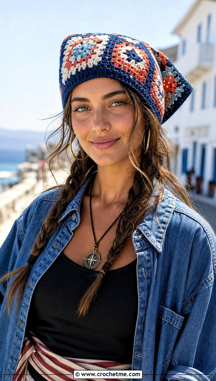 Granny Square Bandana Pirate Costume With Denim Shirt - 30 crochet pirate costume outfit ideas