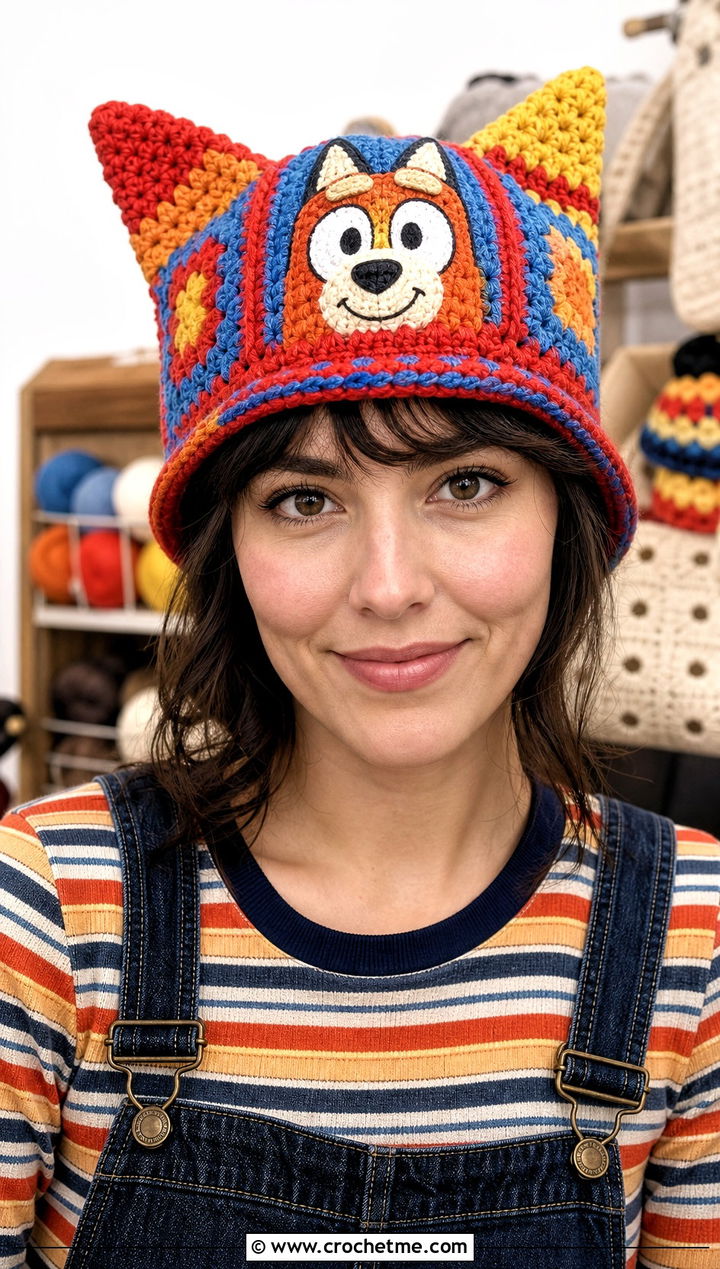 Granny Square Bingo Crochet Hat With Overalls - 25 bingo crochet hat outfit ideas