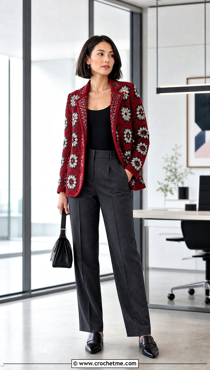 Granny Square Blazer With Matching Trousers - 35 Granny Square Clothing Ideas