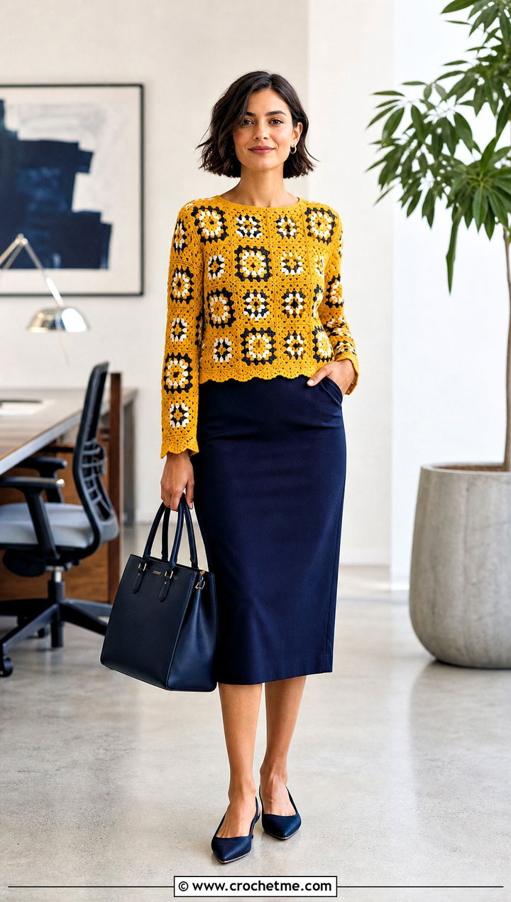 Granny Square Blouse With Pencil Skirt - 30 crochet granny square clothing and outfit ideas