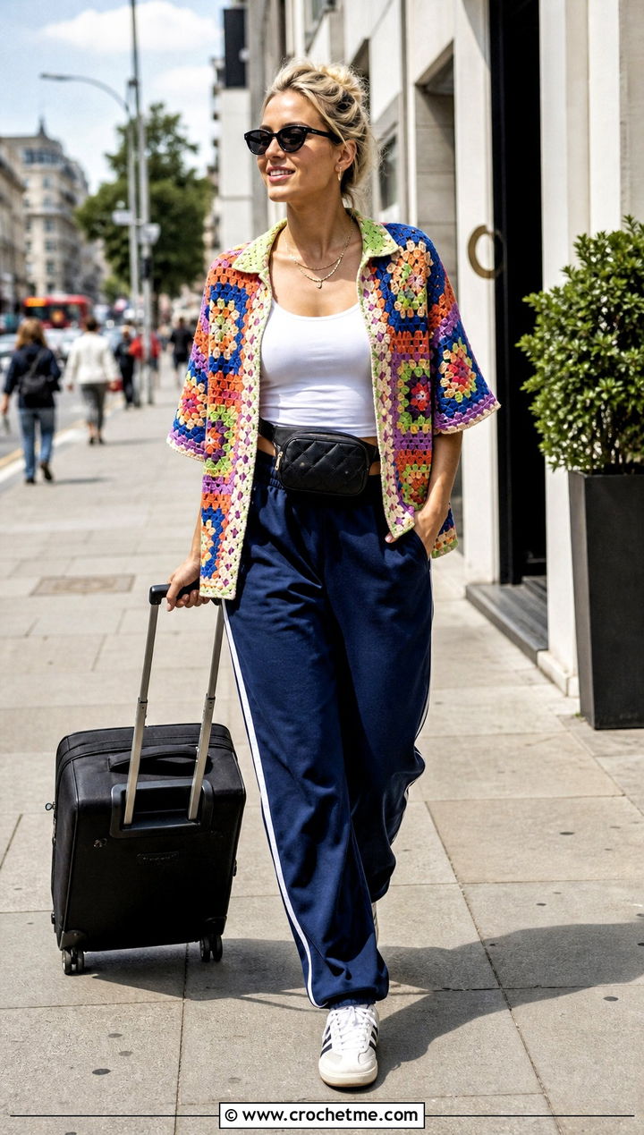 Granny Square Bode Crochet Shirt With Track Pants - 20 Bode Crochet Shirt outfit ideas